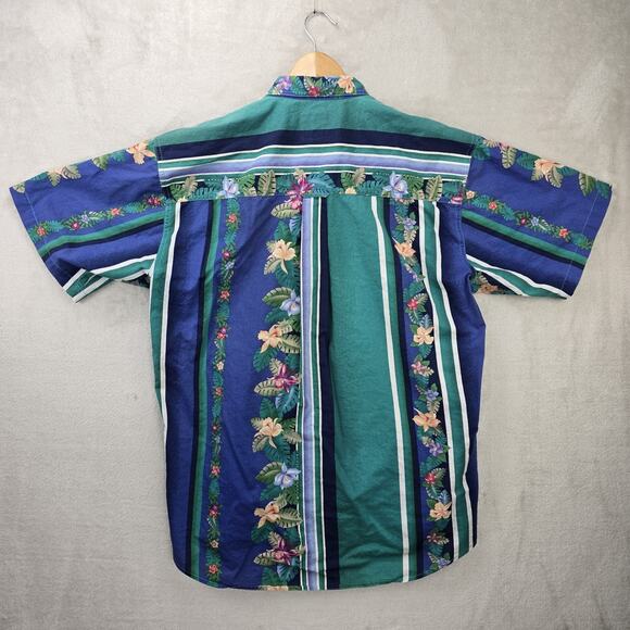 Chaps Ralph Lauren Shirt Mens Large Button Down Hawaiian Floral Stripes Vintage - Picture 4 of 6
